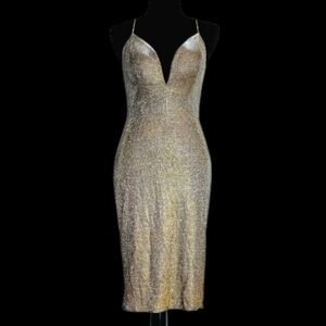 Vintage 90s Y2K Glitter Bling Vamp Lace Up Party Holiday Midi Dress